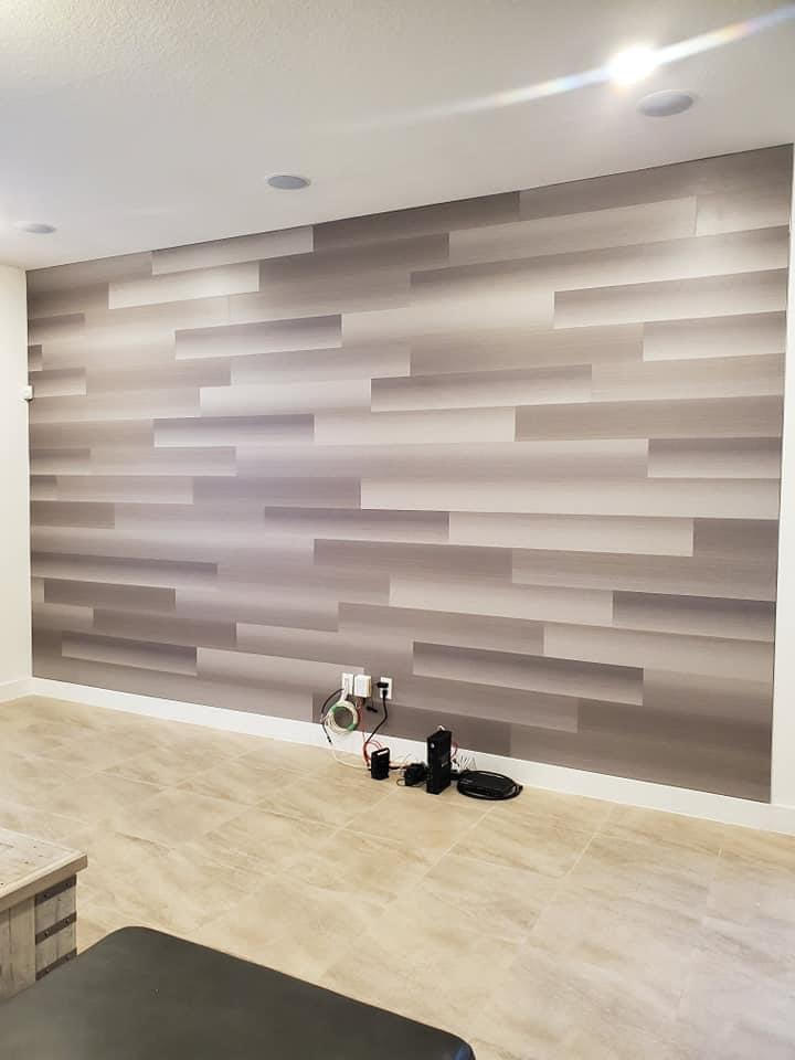 Painted millwork plank accent wall with clean lines